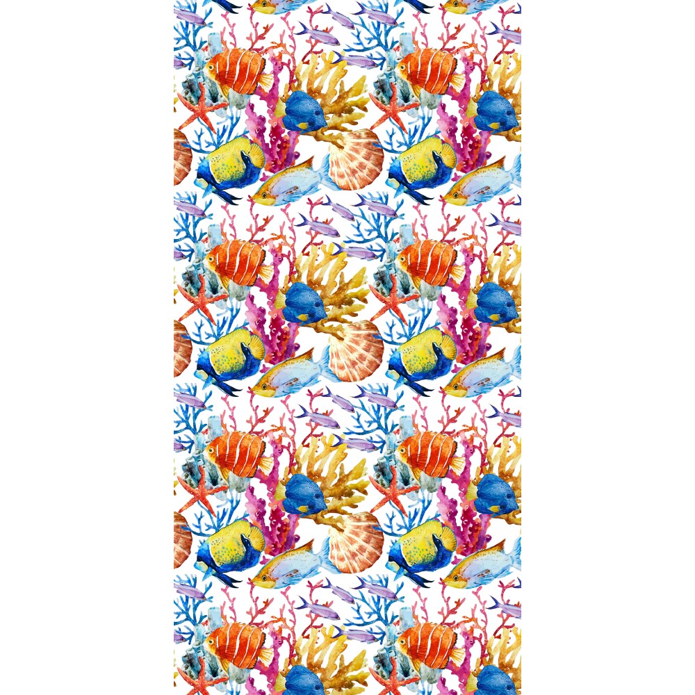 BEACH TOWEL TEDDY FISH BED Painted Microfiber WITH POCKETS SIZE cm. 80 X 190