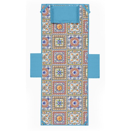 Sun lounger beach towel with majolica design pockets 2