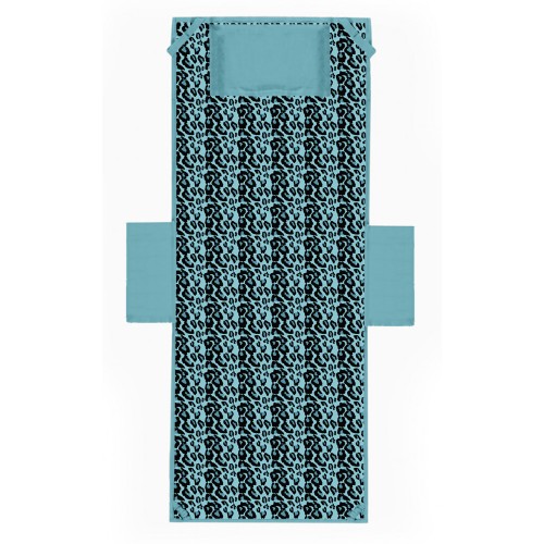 BEACH TOWEL BLUE LEOPARD TEDDY SUNBED in microfiber WITH POCKETS SIZE cm. 80 X 190