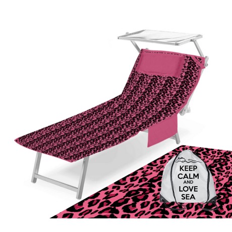 Leopard sun lounger beach towel on pink