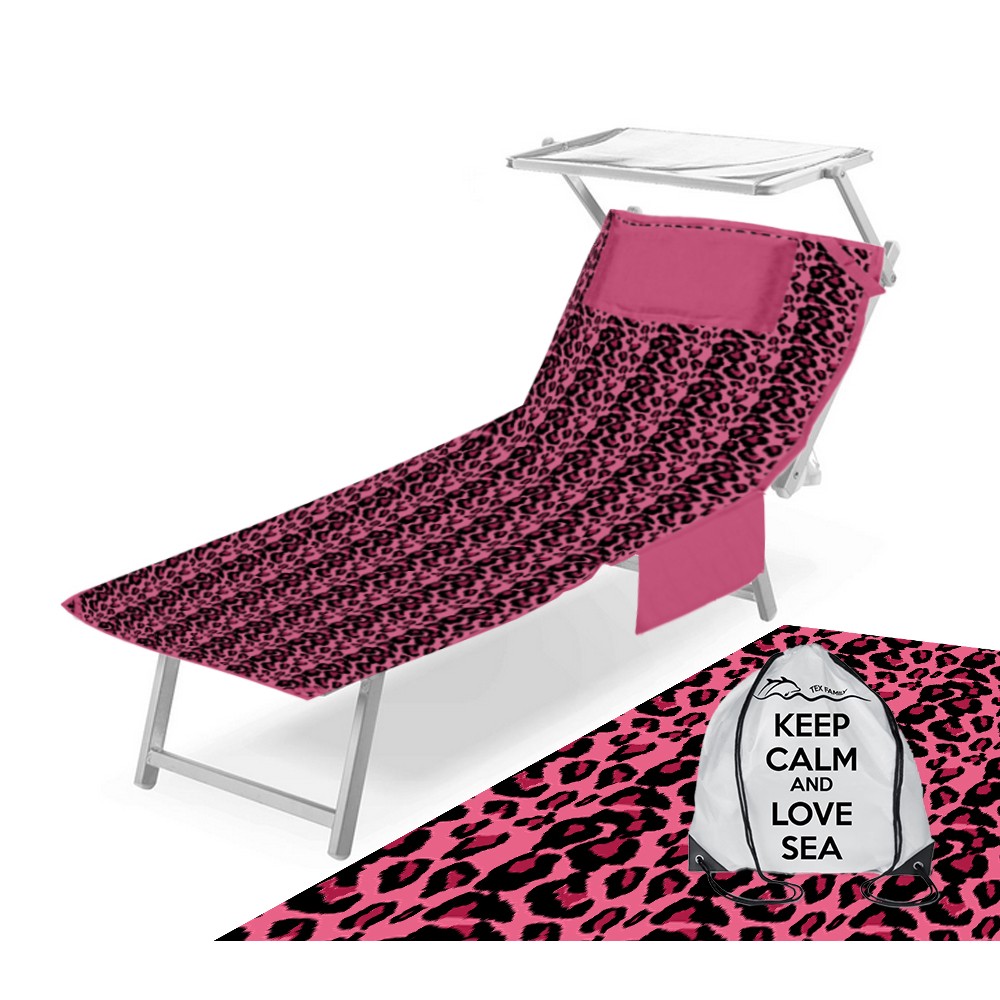Leopard sun lounger beach towel on pink