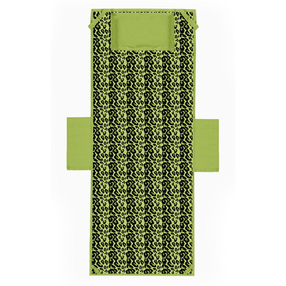 SERVIETTE DE PLAGE TEDDY LEOPARD GREEN TRANSAT en microfibre AVEC POCHES MESURES cm. 80 x 190