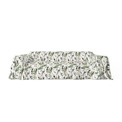 TELO ARREDO copritutto GRAN FOULARD COPRILETTO copridivano TESSUTO LONETA BIRDY con Uccelli