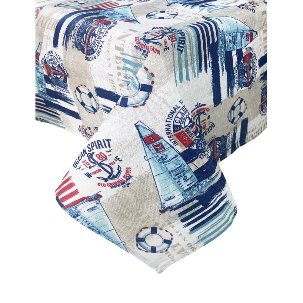 SCHMUTZABWEISENDE TISCHDECKE RESINATED TORINO MARE VELA Blau