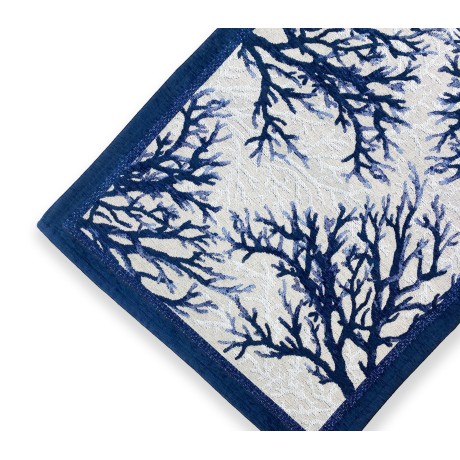 Tapis fabriqué en Italie avec des coraux sur bleu dans le style de la mer, bordé de bleu, Made in Italy 2