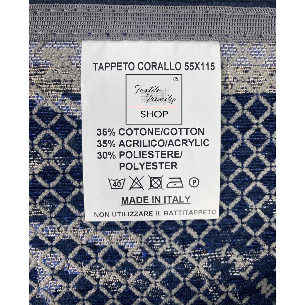 TAPPETO antiscivolo Mare MARINO Coralli Blu Made in Italy