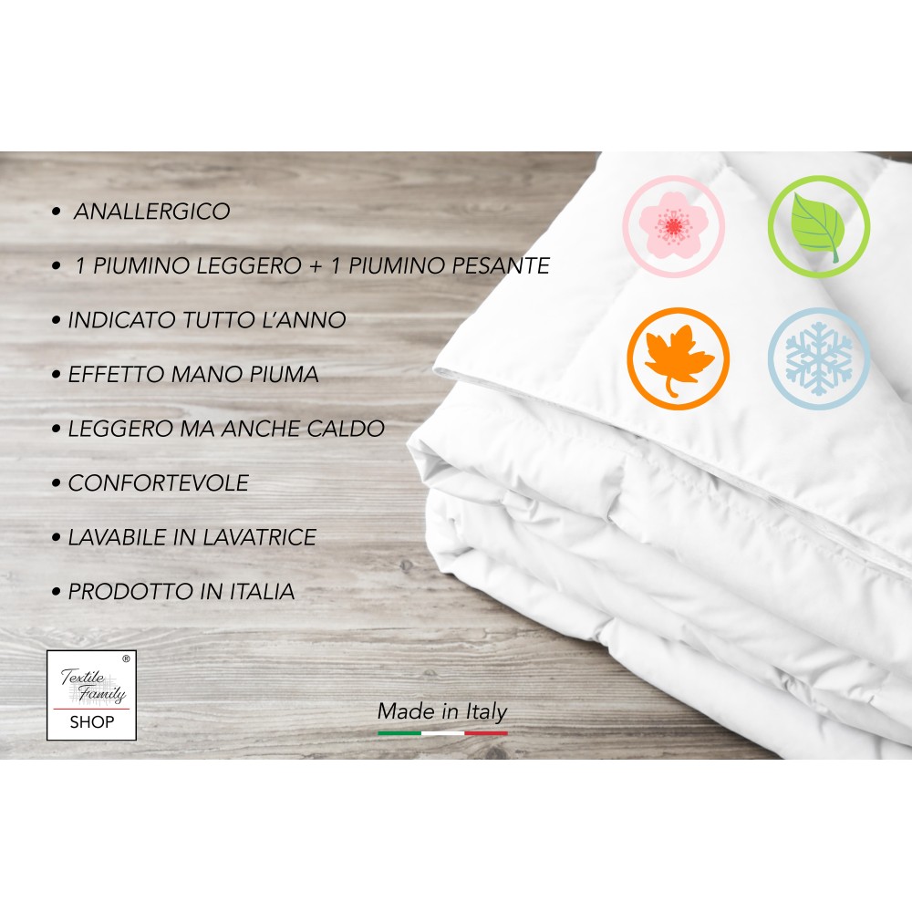 PIUMINO ANALLERGICO Quattro 4 Stagioni in Calda e Morbida Microfibra Made in Italy FEEL GOOD