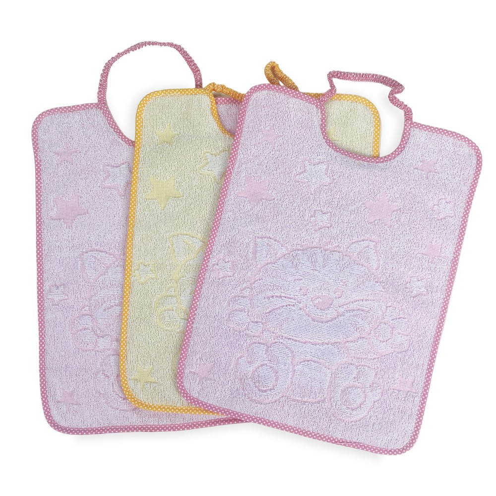 SET 3 BABEROS BABEROS CUDDLE BABY CM. 29x35 Mordaza elástica de algodón puro