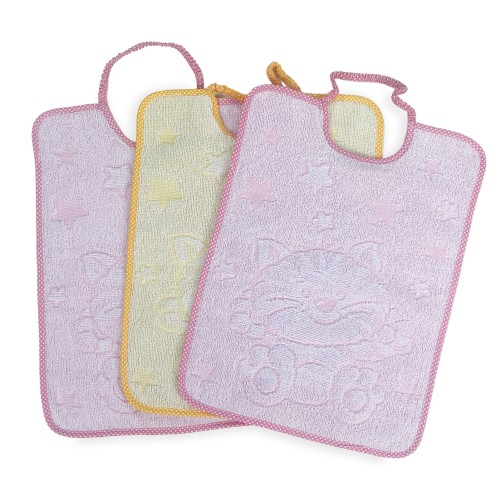 SET 3 BIBS CUDDLE BABY BIBS CM. 29x35 Pure Cotton Elastic Gag