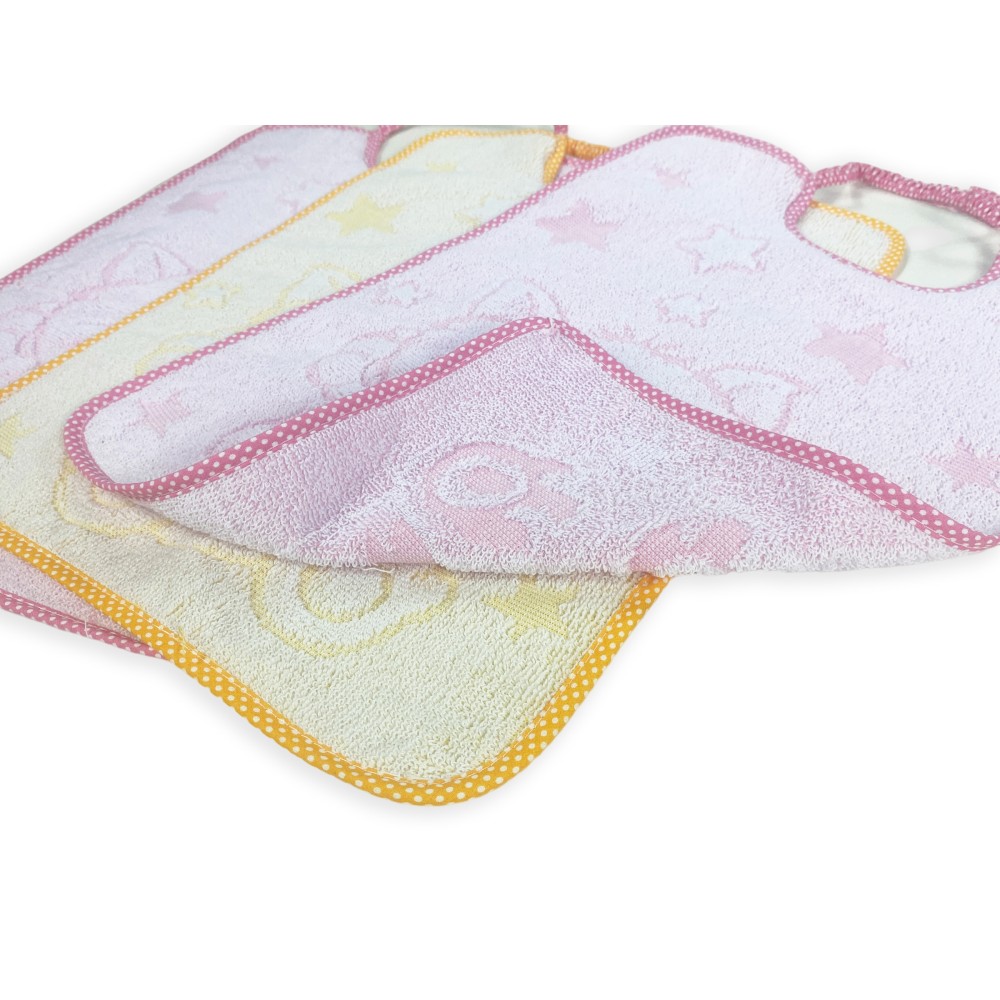 SET 3 LÄTZCHEN, KUSCHELN, BABYLÄTZCHEN, CM. 29x35 elastischer Knebel aus reiner Baumwolle