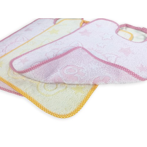 SET 3 Bavaglini BAVETTE bambino COCCOLE cm. 29x35 bavaglio con elastico Puro cotone