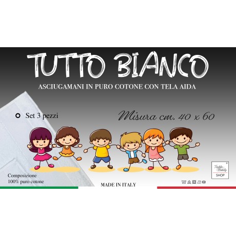 SET OF 3 KINDERGARTEN TOWELS IN SOLID COLOR All White with AIDA canvas for embroidery 2
