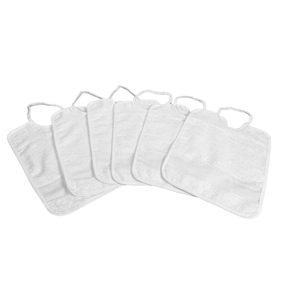 SET 6 BAVAGLINI bambino IN TINTA Unita TUTTO Bianco con elastico in Puro cotone con tela AIDA per ricamare il nome