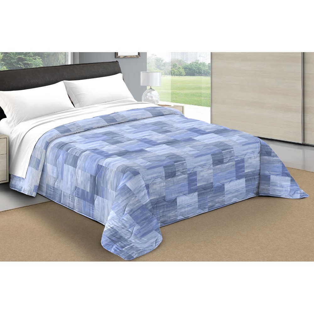 STEPPDECKE MIT BLAUER KARIERTER SCHLEIFE © Winterbettdecke made in Italy