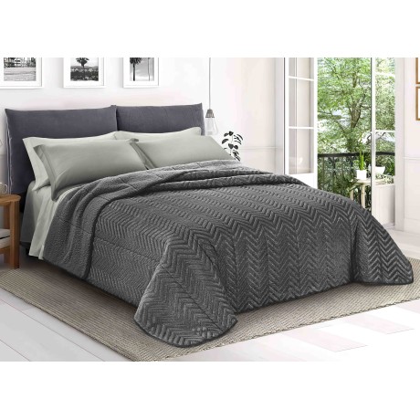 Suave Piel Sintética QUILT Gris Antracita 2 Cuadrados Doble