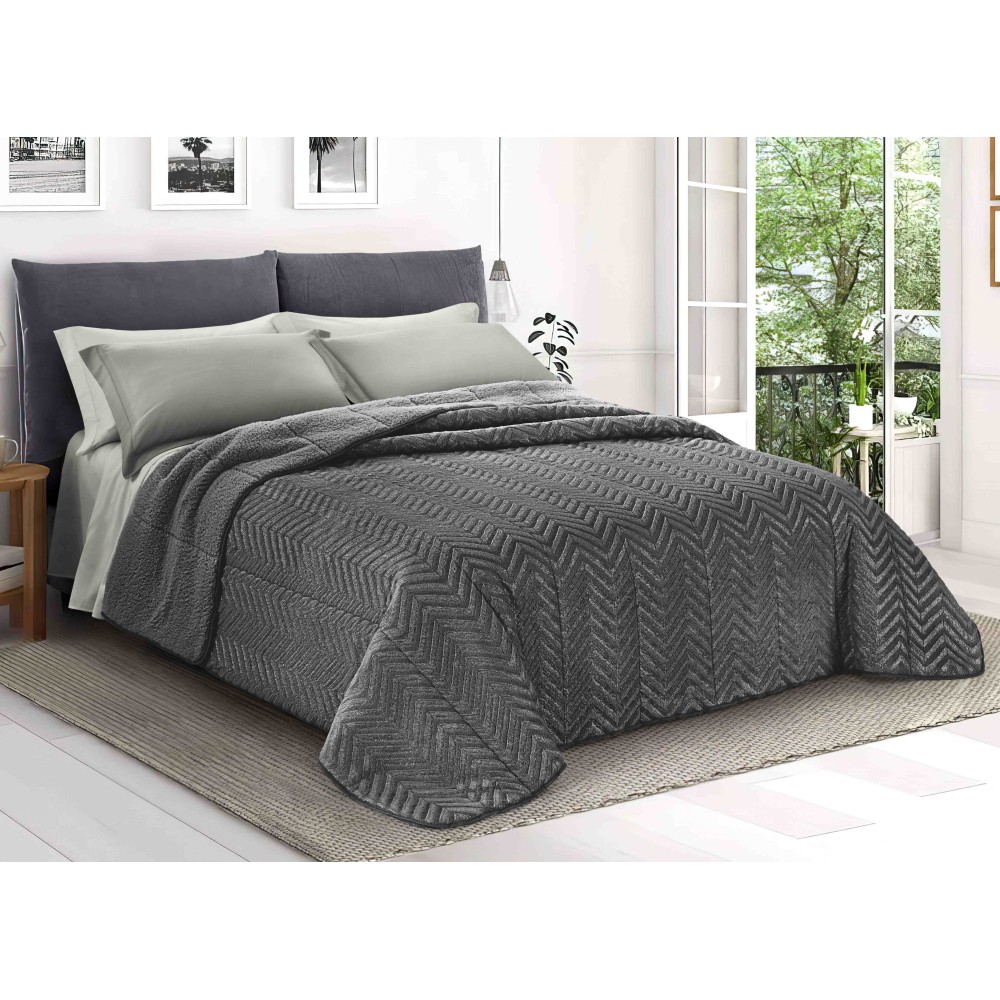 Suave Piel Sintética QUILT Gris Antracita 2 Cuadrados Doble