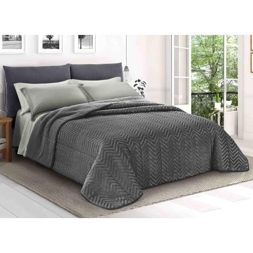 COUETTE en Fausse Fourrure Douce SPIGA Gris Anthracite 2 Lits Doubles