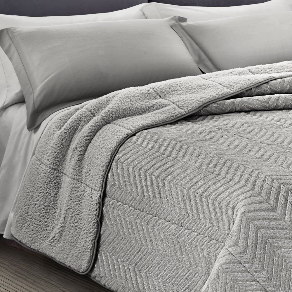 COUETTE en Fausse Fourrure Douce SPIGA Gris 2 Double