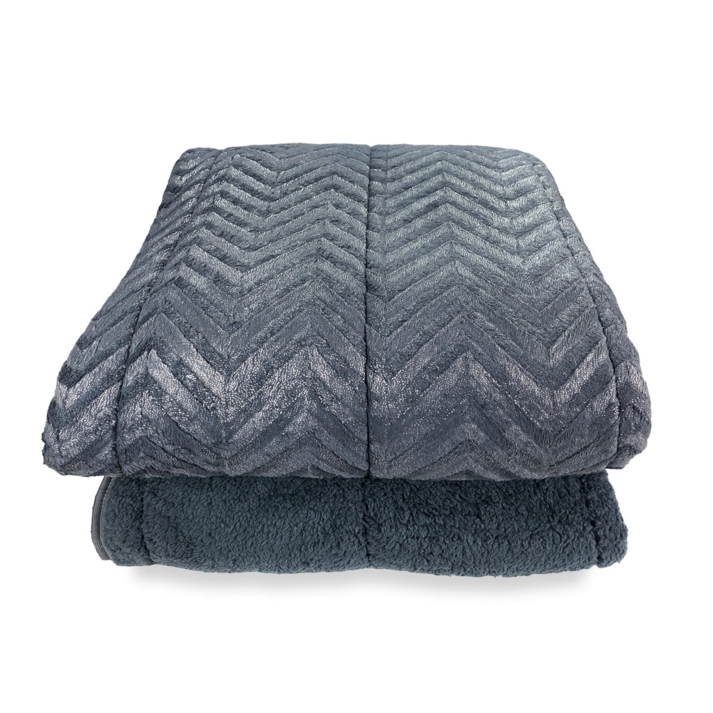 COUETTE en Fausse Fourrure Douce SPIGA Gris Anthracite 2 Lits Doubles