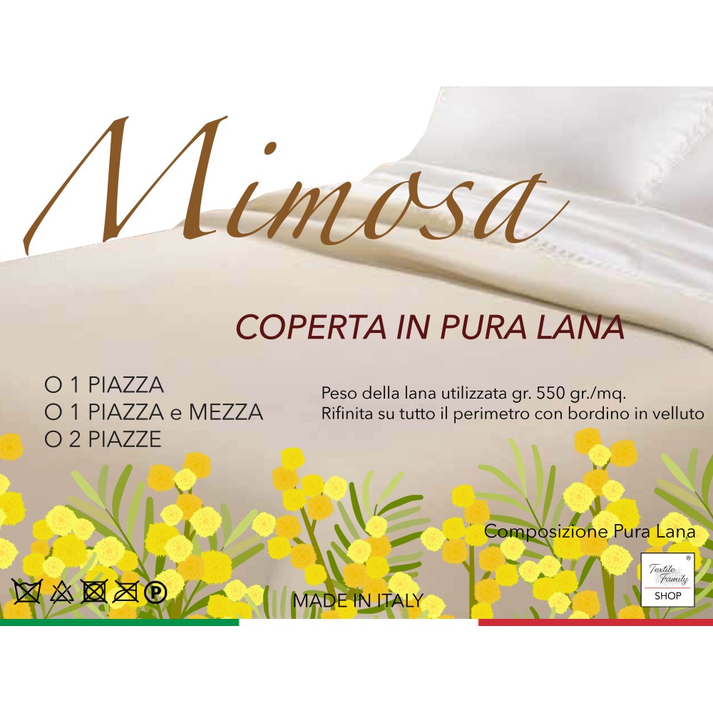 WINTER BLANKET IN PURE WOOL MIMOSA-ANIROS Made in Italy