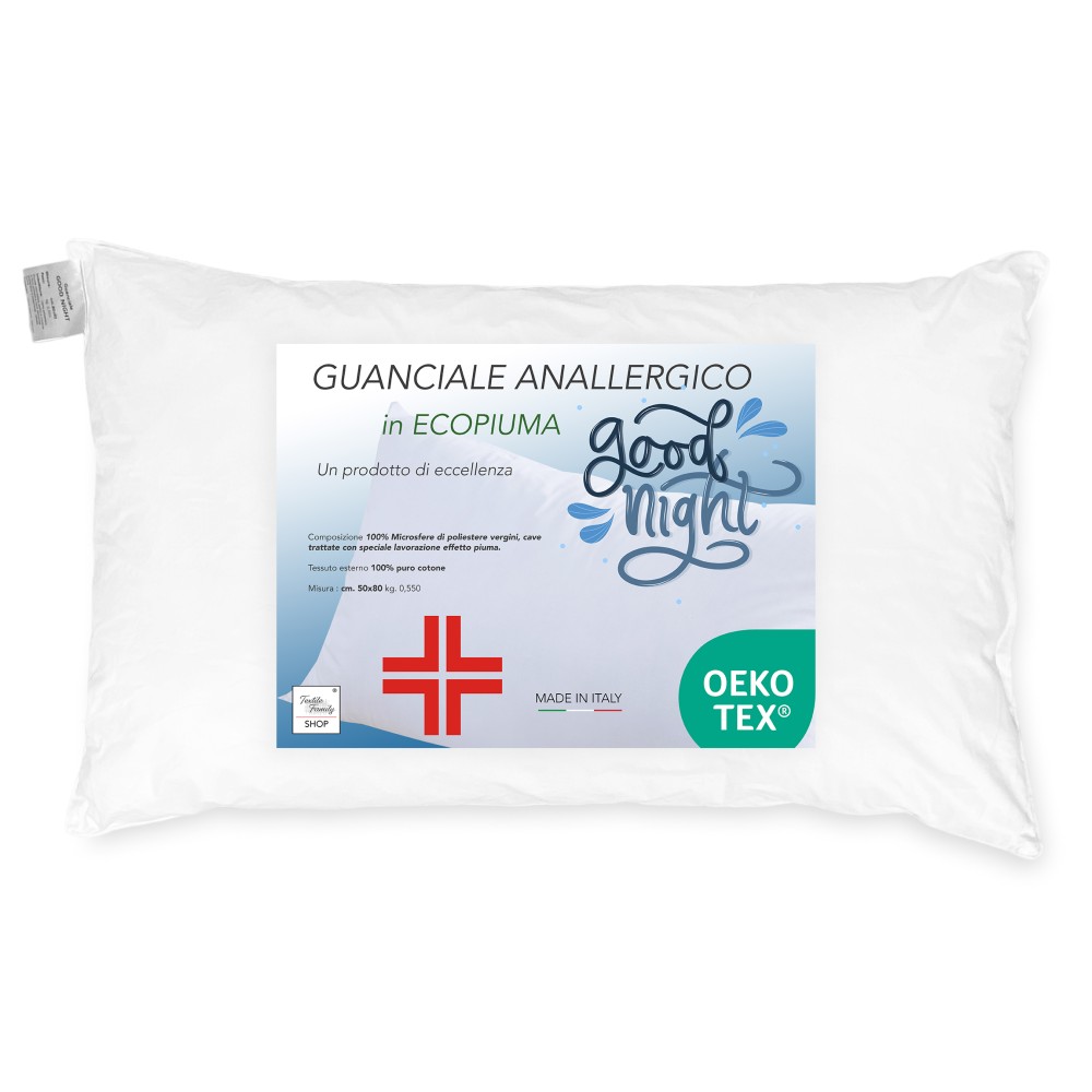 GUANCIALE cuscino ANALLERGICO EFFETTO Piuma GOOD NIGHT in Microsfere Made in Italy