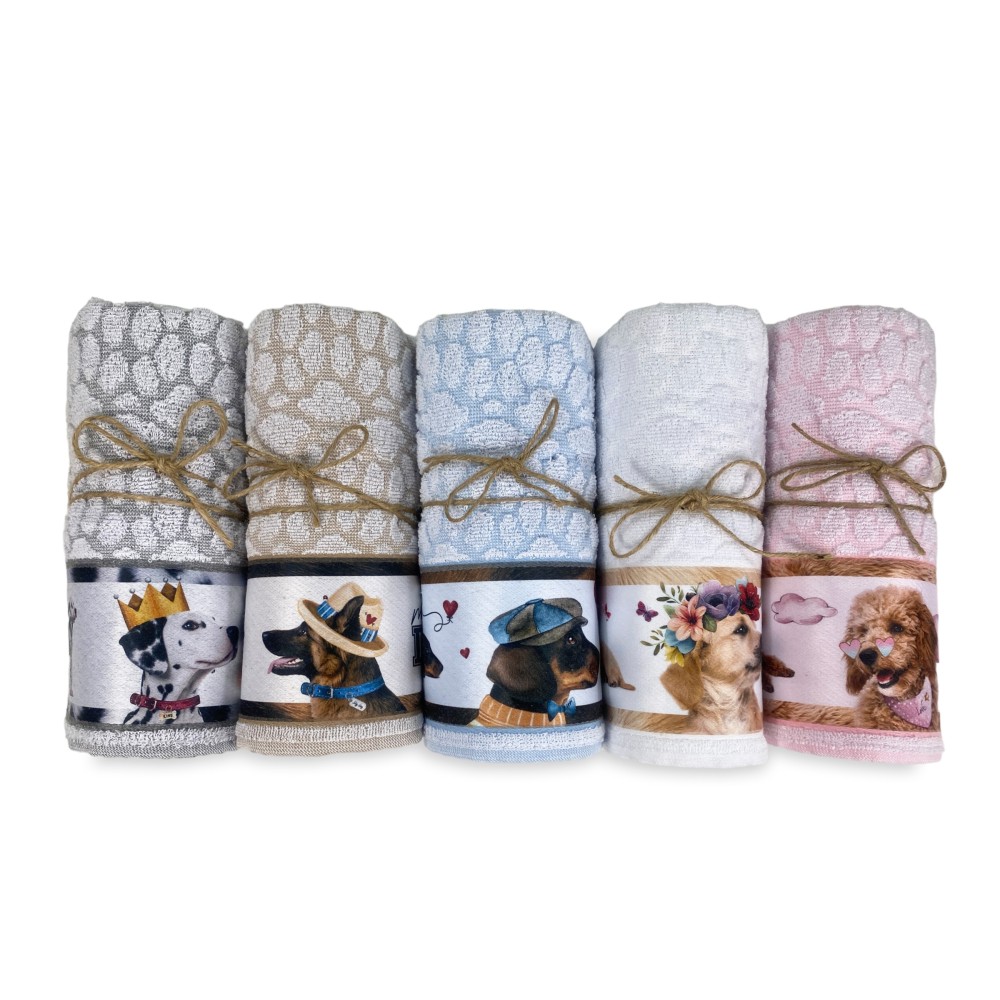 SET asciugamani CANI Spiritosi in Puro cotone Made in Italy