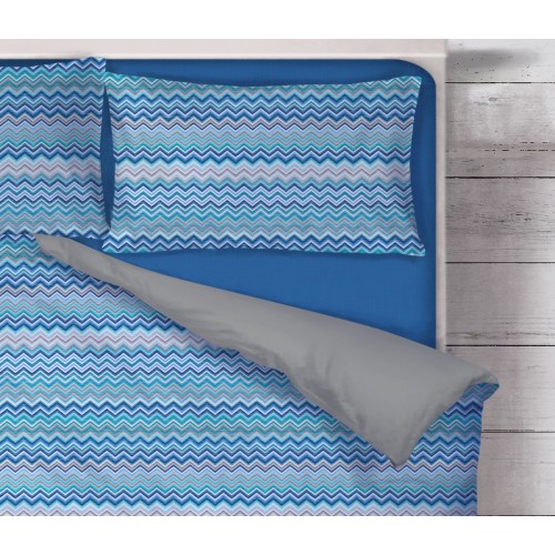Housse de couette BEATRICE bleue en pur coton fabriquée en Italie