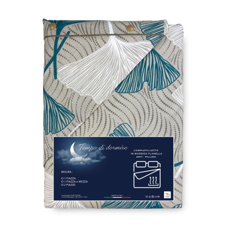 Winter sheet set in pure cotton Petali Verde flannel Green, warm and anti-pilling 2