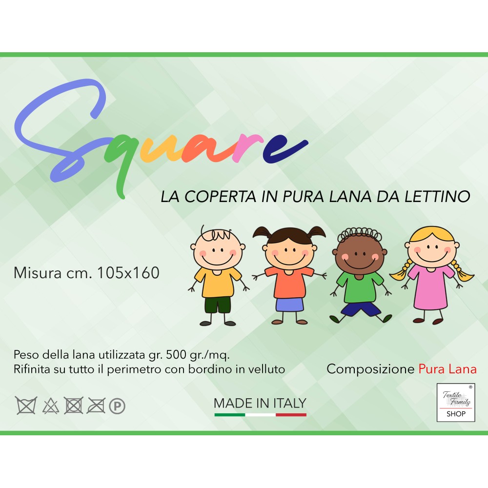 COPERTA SQUARE Bambini in vera Pura LANA da LETTINO morbida e Calda colore Naturale