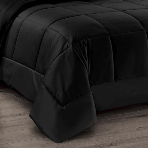 COUETTE Couette en velours doux NOIR effet plume 2 lits doubles ELISIR