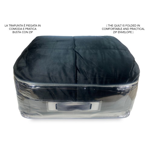 QUILT Duvet in soft BLACK velvet with feather effect 2 squares double ELISIR
