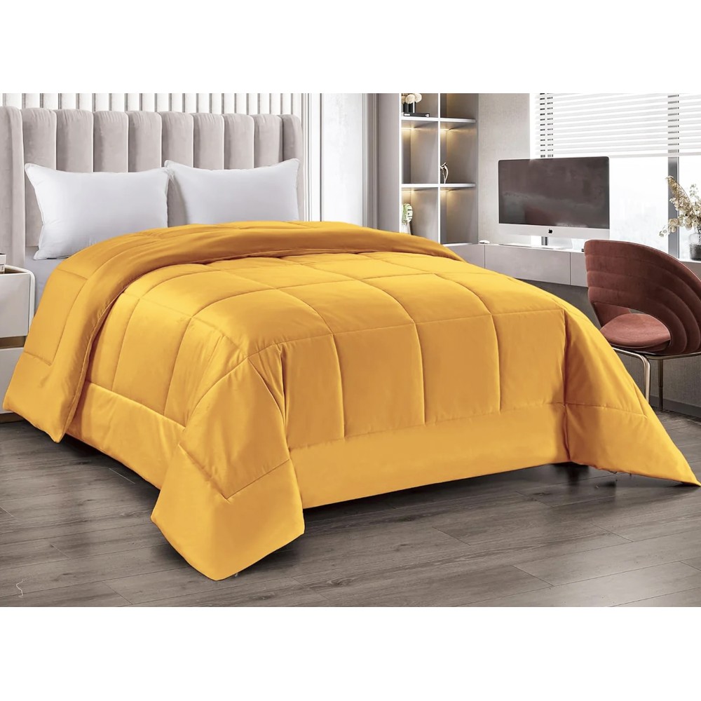 QUILT Duvet in soft yellow velvet GOLD feather effect 2 squares double ELISIR