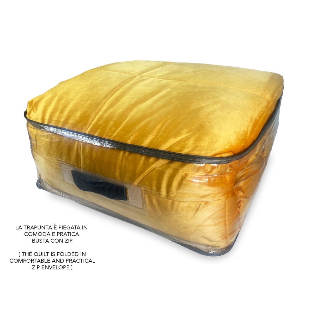 QUILT Duvet in soft yellow velvet GOLD feather effect 2 squares double ELISIR