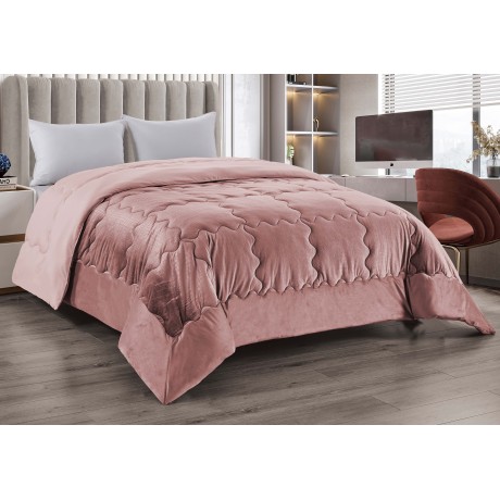QUILT Bettdecke aus weichem Samt PINK Federeffekt 2 Quadrate doppelter ELISIR Jacquard