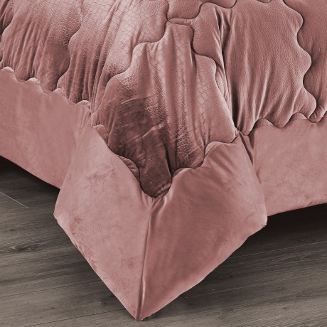 QUILT Bettdecke aus weichem Samt PINK Federeffekt 2 Quadrate doppelter ELISIR Jacquard 2