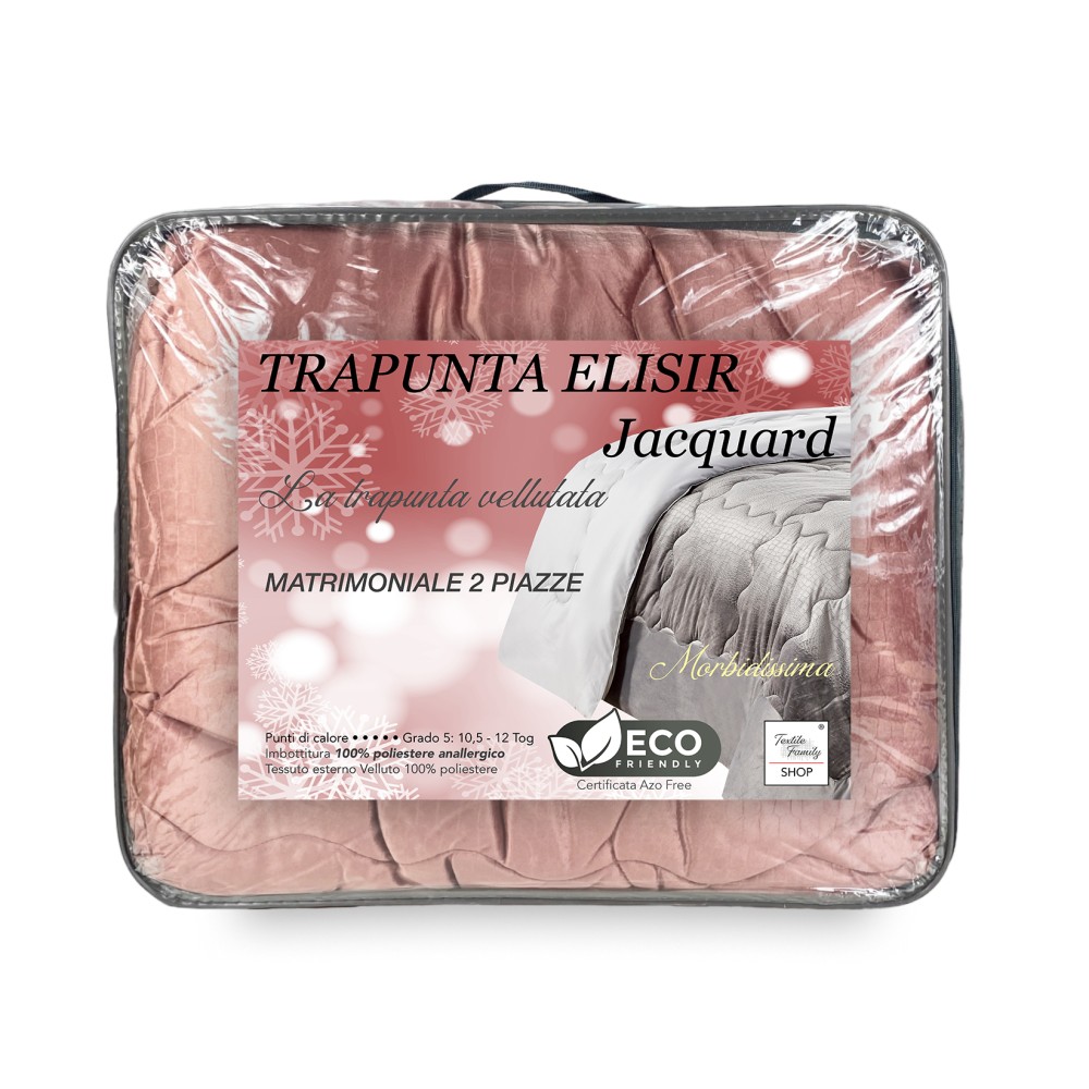 TRAPUNTA Piumone in Soffice Velluto ROSA Effetto Piuma 2 Piazze Matrimoniale ELISIR Jacquard