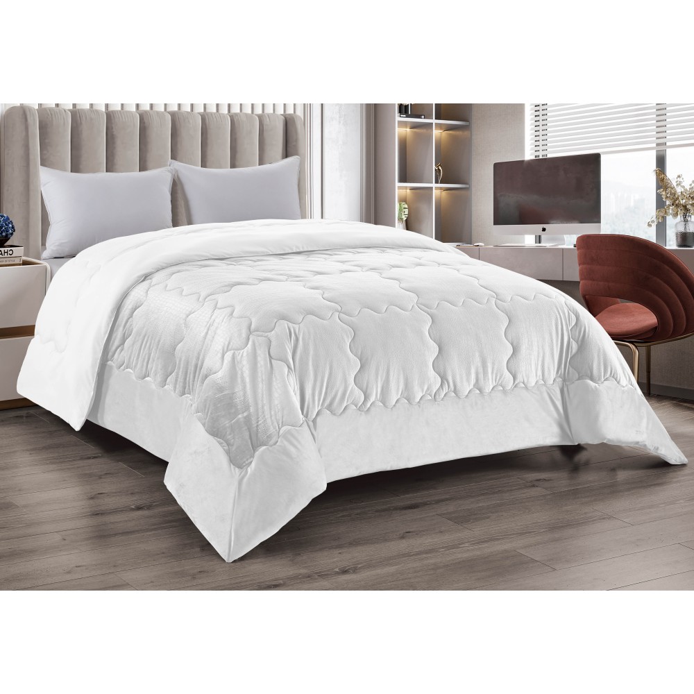 QUILT Duvet in soft IVORY velvet feather effect 2 squares double ELISIR jacquard