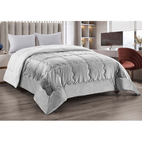 COUETTE Couette en velours doux GRIS effet plume 2 lits doubles ELISIR Jacquard
