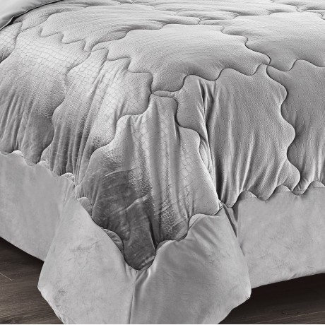 TRAPUNTA Piumone in Soffice Velluto GRIGIO Effetto Piuma 2 Piazze Matrimoniale ELISIR Jacquard 2