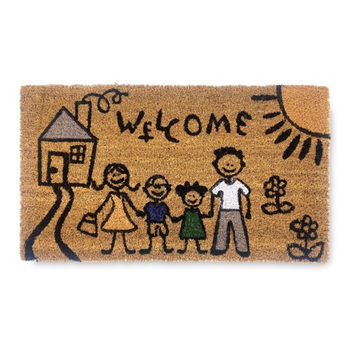 Felpudo de bienvenida estampado con familia alegre