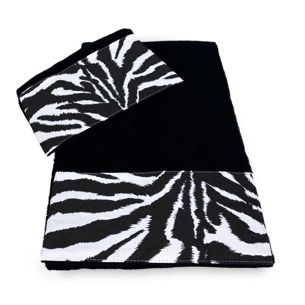 LOT DE SERVIETTES 1+1 VISAGE et éponge invité ZEBRA blanc NOIR