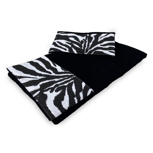 SET ASCIUGAMANI spugna 1+1 VISO e ospite ZEBRATO bianco NERO