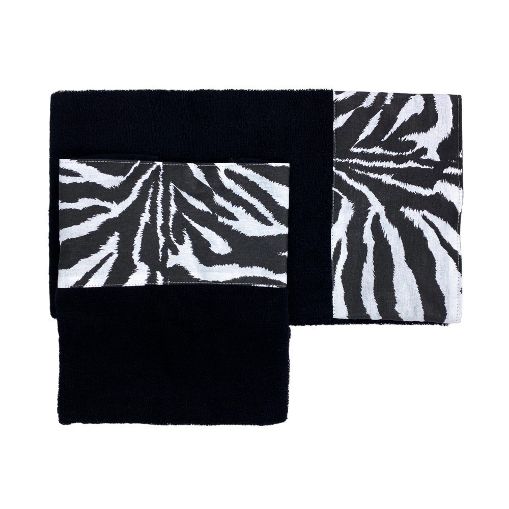 SET ASCIUGAMANI spugna 1+1 VISO e ospite ZEBRATO bianco NERO