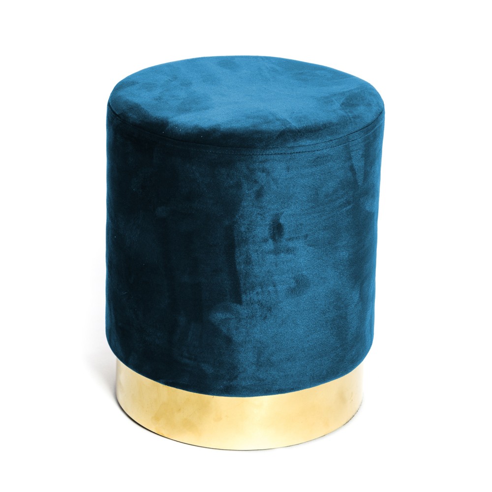 VELVET Cylinder Footstool in Blue Plain Velvet