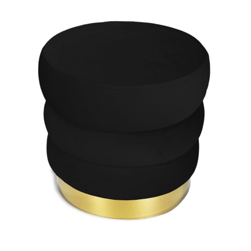 POUF Poggiapiedi Cilindro VELVET Trapuntato in Velluto Unito Nero