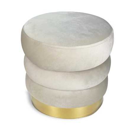 POUF Poggiapiedi Cilindro VELVET Trapuntato in Velluto Unito Beige