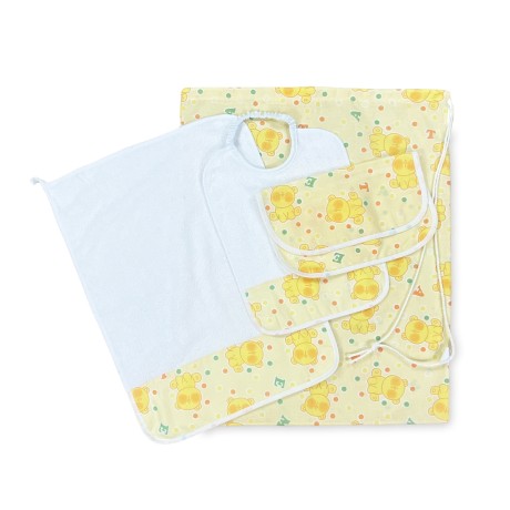 ENSEMBLE de maternelle Pierino 4 pièces sac et serviette et bavoir et SACHET dessin teddy ours