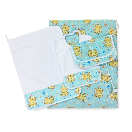 SET ASILO Pierino 4 PIECES Sack and TOWEL and Bib and SACHET Teddy Bear Design 2