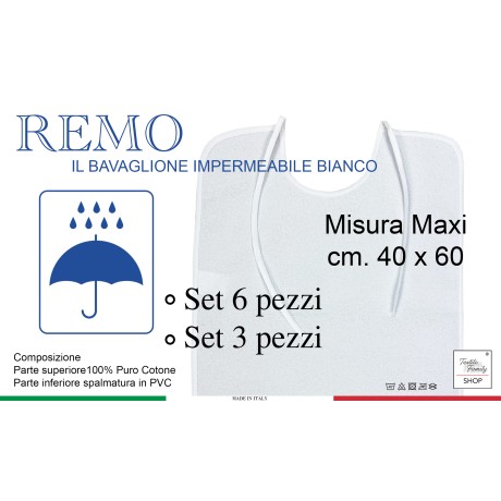 SET Bavaglione Bianco da ADULTO Impermeabile REMO © bavaglio con LACCI antimacchia 2
