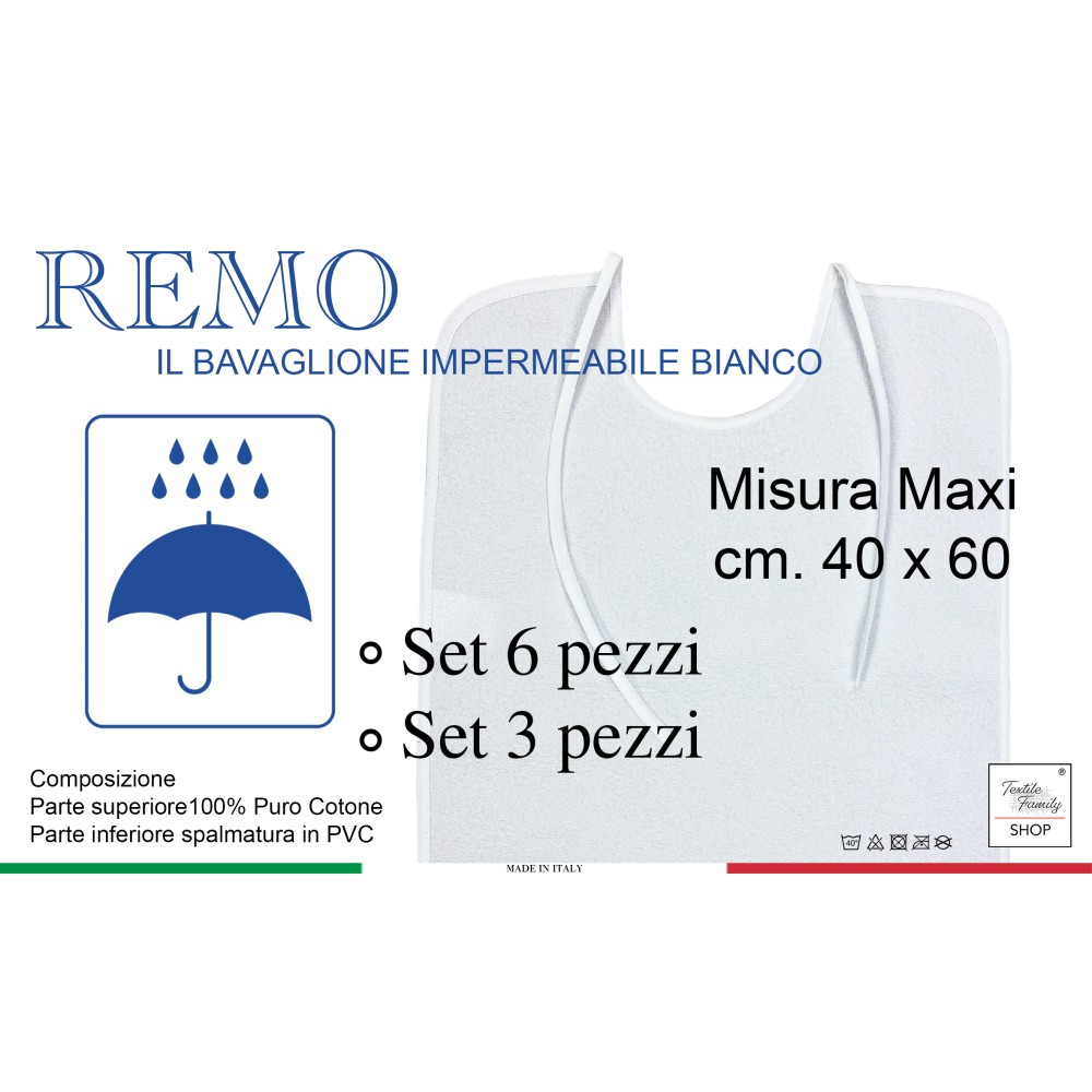 SET Bavaglione Bianco da ADULTO Impermeabile REMO © bavaglio con LACCI antimacchia
